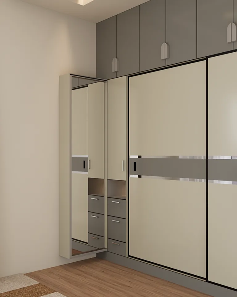 Bed beside a bedroom wardrobe with the closet door swing kept clear