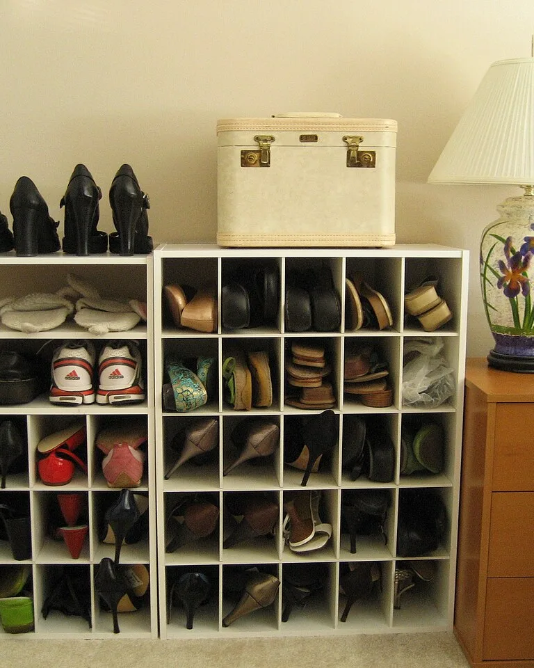 Organized shoe cubbies keeping footwear off the floor