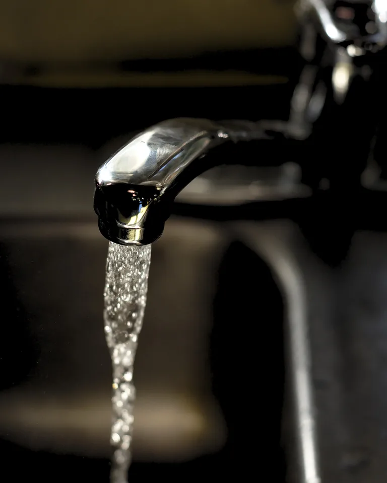 Polished nickel-look kitchen faucet catching sunlight, showing a cool-toned metal finish
