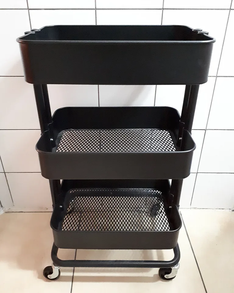 Black metal rolling cart for extra kitchen storage