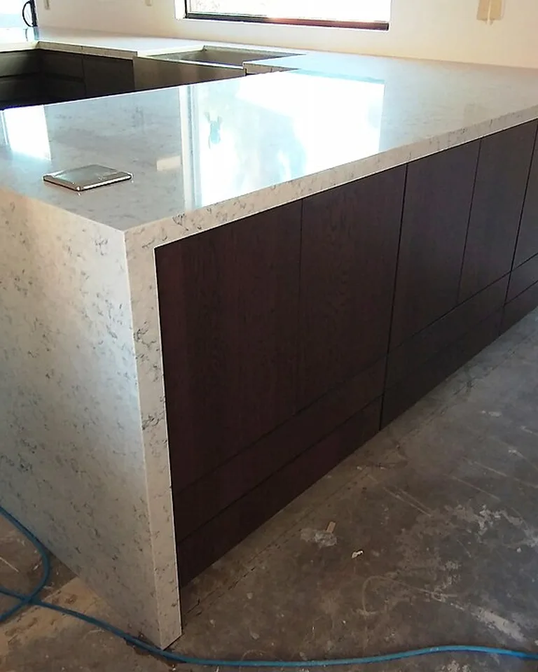 A butcher block kitchen countertop with warm wood grain