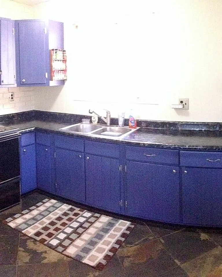 Vintage-style runner rug softening a kitchen floor
