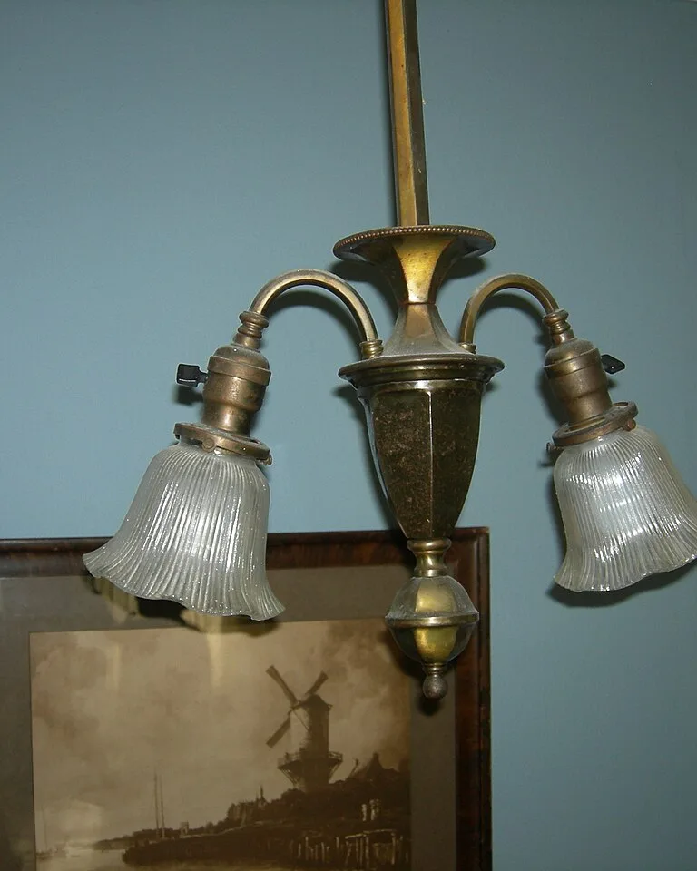 Vintage brass pendant with ribbed glass shades