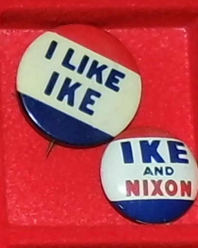 Vintage political pinback buttons in red, white and blue