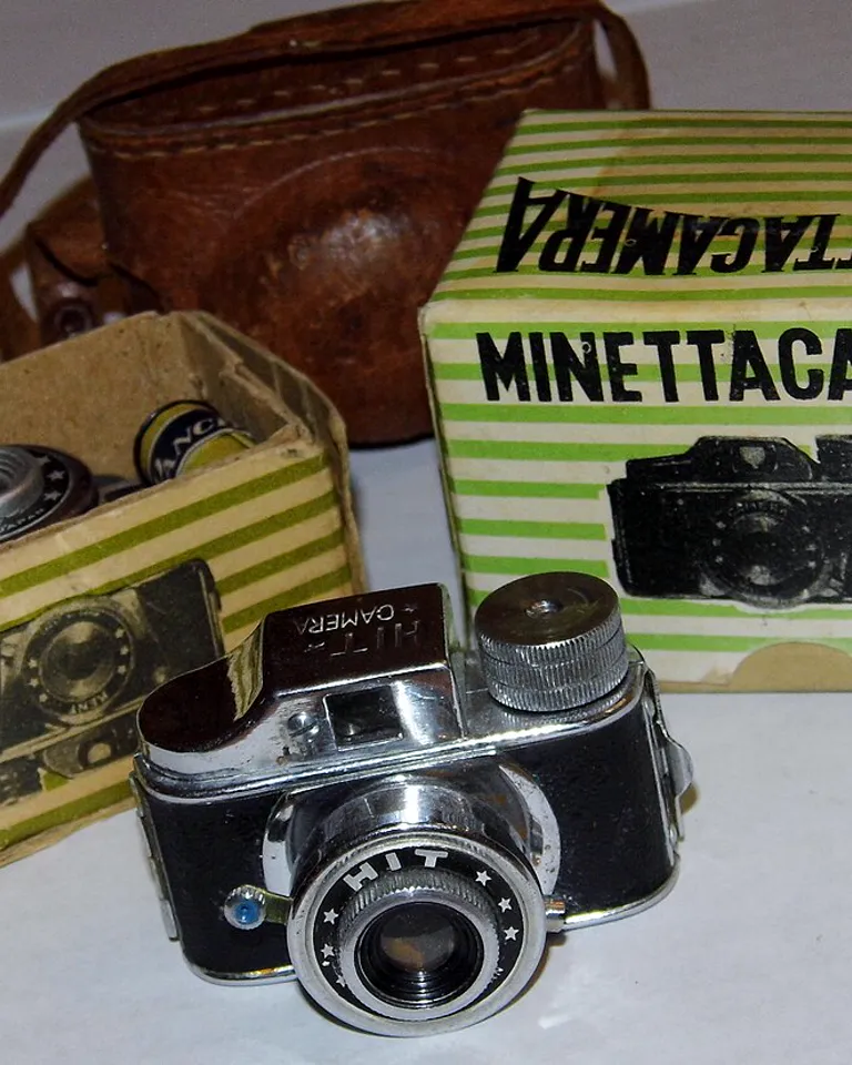A group of vintage miniature cameras