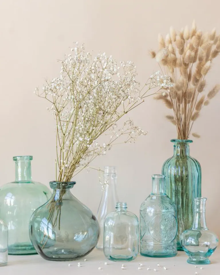 Dresser styled with dried flowers and seasonal touches