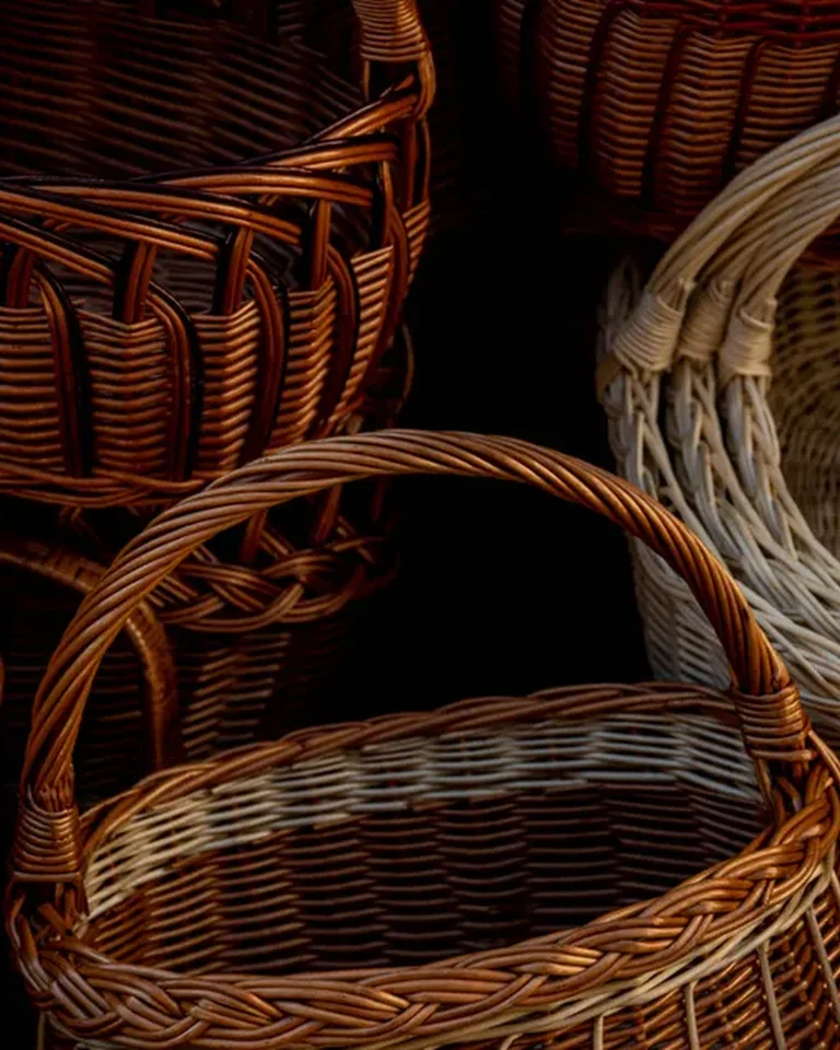 Woven wicker baskets for bedroom storage