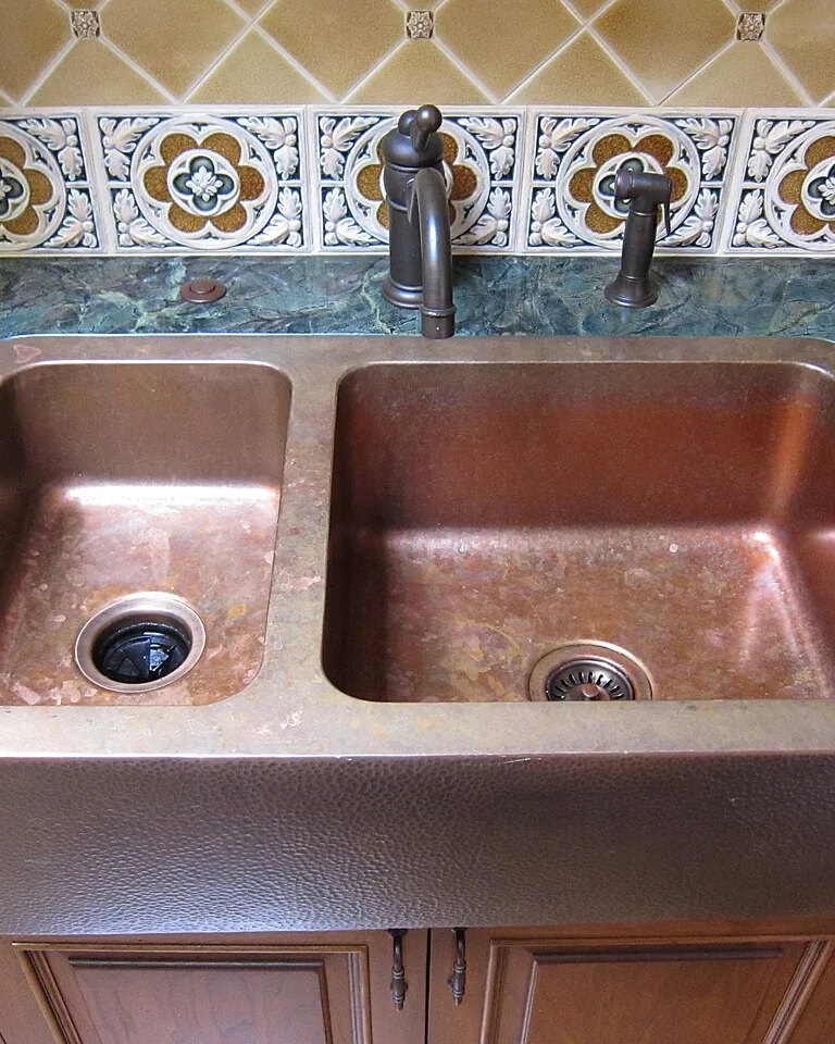 Double basin copper farmhouse sink