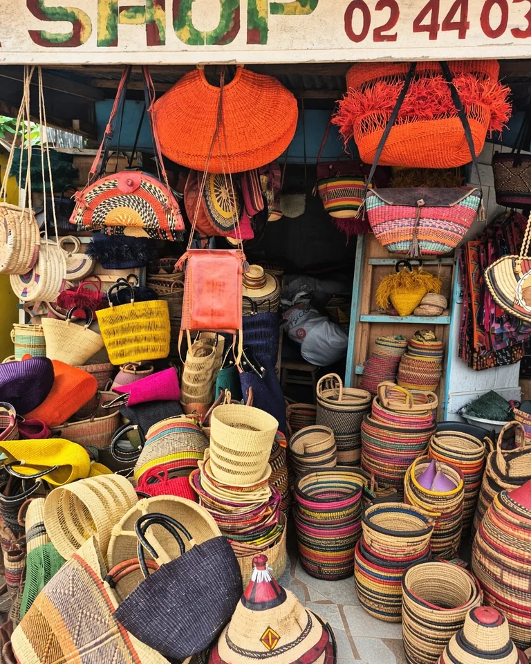 Handwoven baskets and bags in natural fibers